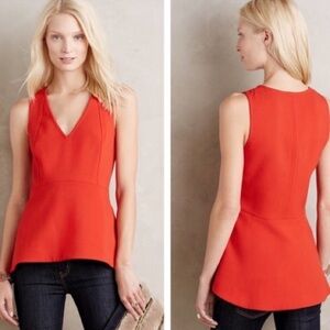Anthropologie Leifsdottir‎ Hara Peplum Top Red/Orange Sleeveless Size 0